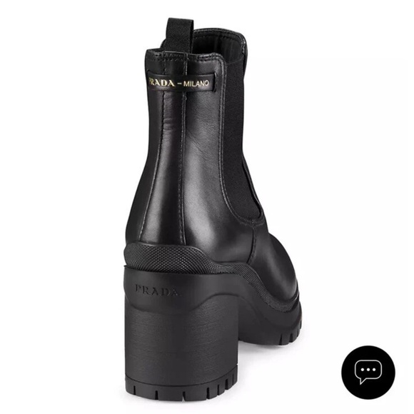 Prada Black leather Lug sole logo Chelsea Boots block heel EU 38.5 - Picture 3 of 16